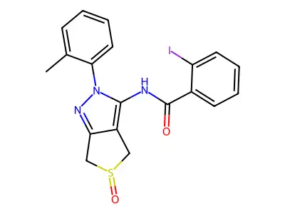 2-iodo-N-[2-(2-methylphenyl)-5-oxo-4,6-dihydrothieno[3,4-c]pyrazol-3-yl]benzamide structure