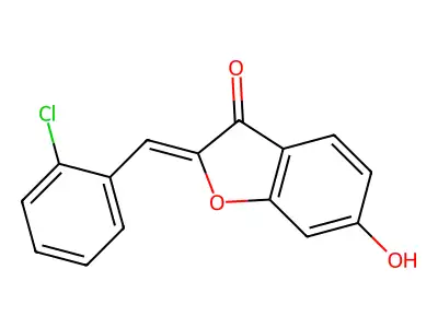 (2Z)-2-(2-chlorobenzylidene)-6-hydroxy-1-benzofuran-3(2H)-one structure