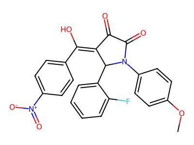 (4Z)-5-(2-fluorophenyl)-4-[hydroxy-(4-nitrophenyl)methylidene]-1-(4-methoxyphenyl)pyrrolidine-2,3-dione structure