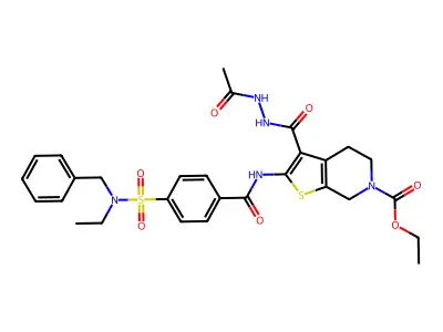 ethyl 3-(acetamidocarbamoyl)-2-[[4-[benzyl(ethyl)sulfamoyl]benzoyl]amino]-5,7-dihydro-4H-thieno[2,3-c]pyridine-6-carboxylate structure