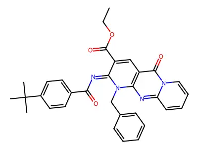 Ethyl (2E)-1-benzyl-2-[(4-tert-butylbenzoyl)imino]-5-oxo-1,5-dihydro-2H-dipyrido[1,2-a:2',3'-d]pyrimidine-3-carboxylate structure