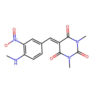 1,3-dimethyl-5-[[4-(methylamino)-3-nitrophenyl]methylidene]-1,3-diazinane-2,4,6-trione structure