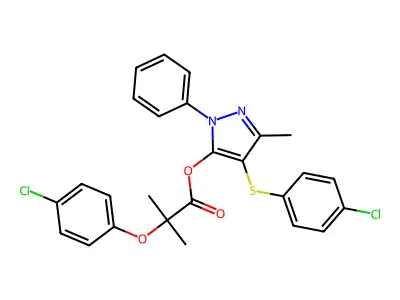 4-[(4-Chlorophenyl)sulfanyl]-3-methyl-1-phenyl-1H-pyrazol-5-yl 2-(4-chlorophenoxy)-2-methylpropanoate structure
