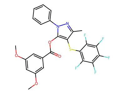 3-Methyl-4-[(pentafluorophenyl)sulfanyl]-1-phenyl-1H-pyrazol-5-yl 3,5-dimethoxybenzoate structure