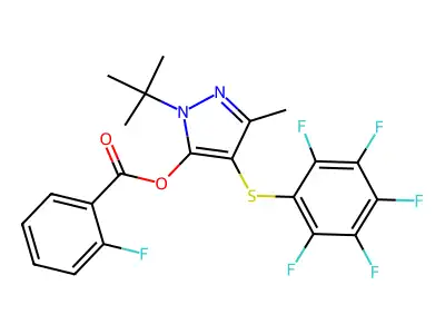 1-tert-Butyl-3-methyl-4-[(pentafluorophenyl)sulfanyl]-1H-pyrazol-5-yl 2-fluorobenzoate structure