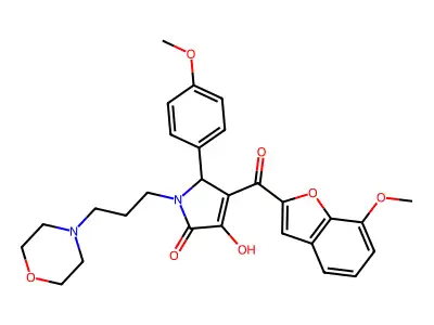 3-hydroxy-4-[(7-methoxybenzo[d]furan-2-yl)carbonyl]-5-(4-methoxyphenyl)-1-(3-m orpholin-4-ylpropyl)-3-pyrrolin-2-one structure