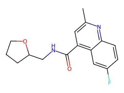 6-fluoro-2-methyl-N-(oxolan-2-ylmethyl)quinoline-4-carboxamide structure