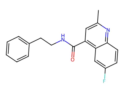 6-fluoro-2-methyl-N-(2-phenylethyl)quinoline-4-carboxamide structure