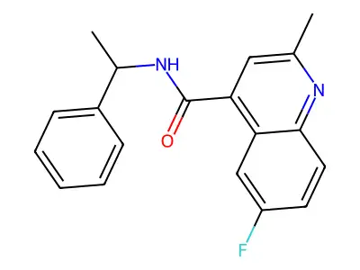 6-fluoro-2-methyl-N-(1-phenylethyl)quinoline-4-carboxamide structure