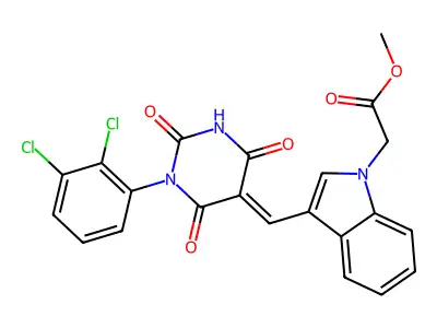 methyl (3-{(E)-[1-(2,3-dichlorophenyl)-4-hydroxy-2,6-dioxo-1,6-dihydropyrimidin-5(2H)-ylidene]methyl}-1H-indol-1-yl)acetate structure