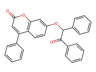 2H-1-Benzopyran-2-one, 7-(2-oxo-1,2-diphenylethoxy)-4-phenyl- structure