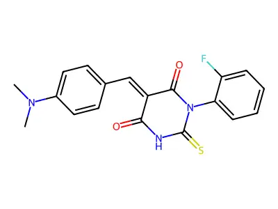 (E)-5-(4-(dimethylamino)benzylidene)-1-(2-fluorophenyl)-2-thioxodihydropyrimidine-4,6(1H,5H)-dione structure