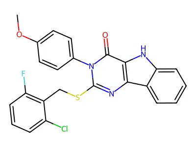 2-[(2-chloro-6-fluorophenyl)methylsulfanyl]-3-(4-methoxyphenyl)-5H-pyrimido[5,4-b]indol-4-one structure