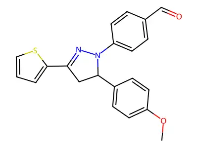 4-[5-(4-methoxyphenyl)-3-(2-thienyl)-4,5-dihydro-1H-pyrazol-1-yl]benzaldehyde structure