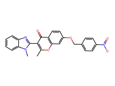2-Methyl-3-(1-methylbenzimidazol-2-yl)-7-[(4-nitrophenyl)methoxy]chromen-4-one structure