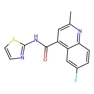 6-fluoro-2-methyl-N-(1,3-thiazol-2-yl)quinoline-4-carboxamide structure