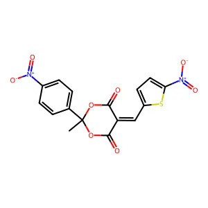 2-methyl-2-(4-nitrophenyl)-5-[(5-nitrothiophen-2-yl)methylidene]-1,3-dioxane-4,6-dione structure