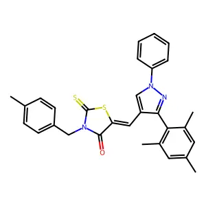 (5Z)-5-[(3-mesityl-1-phenyl-1H-pyrazol-4-yl)methylene]-3-(4-methylbenzyl)-2-thioxo-1,3-thiazolidin-4-one structure