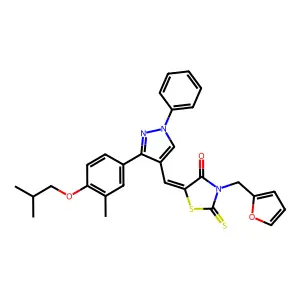 (5Z)-3-(2-furylmethyl)-5-{[3-(4-isobutoxy-3-methylphenyl)-1-phenyl-1H-pyrazol-4-yl]methylene}-2-thioxo-1,3-thiazolidin-4-one structure