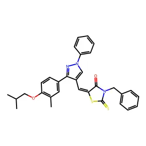 (5Z)-3-benzyl-5-{[3-(4-isobutoxy-3-methylphenyl)-1-phenyl-1H-pyrazol-4-yl]methylene}-2-thioxo-1,3-thiazolidin-4-one structure