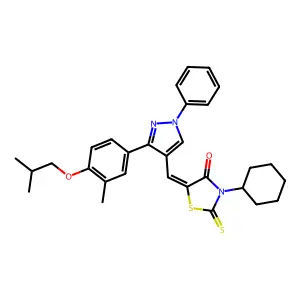 (5Z)-3-cyclohexyl-5-{[3-(4-isobutoxy-3-methylphenyl)-1-phenyl-1H-pyrazol-4-yl]methylene}-2-thioxo-1,3-thiazolidin-4-one structure