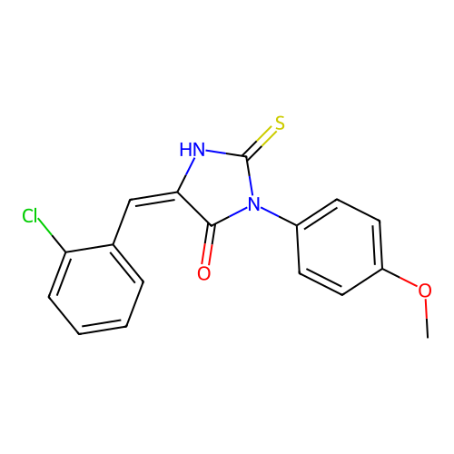 (5E)-5-(2-chlorobenzylidene)-3-(4-methoxyphenyl)-2-thioxoimidazolidin-4-one structure