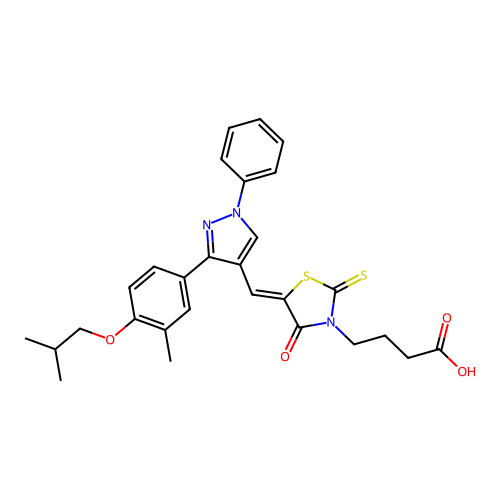 4-[(5Z)-5-({3-[3-methyl-4-(2-methylpropoxy)phenyl]-1-phenyl-1H-pyrazol-4-yl}methylidene)-4-oxo-2-thioxo-1,3-thiazolidin-3-yl]butanoic acid structure