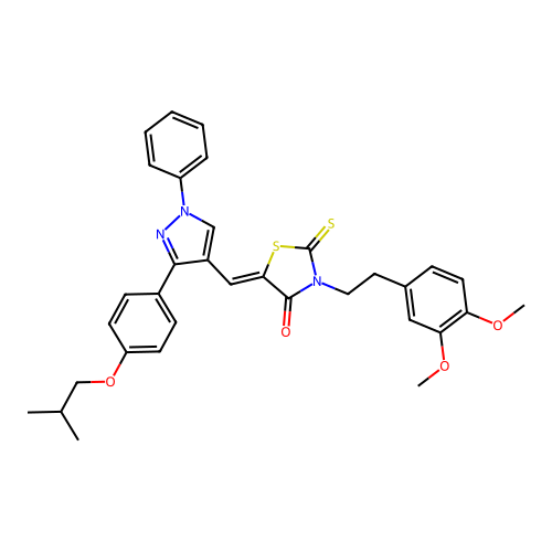 (5Z)-3-[2-(3,4-dimethoxyphenyl)ethyl]-5-{[3-(4-isobutoxyphenyl)-1-phenyl-1H-pyrazol-4-yl]methylene}-2-thioxo-1,3-thiazolidin-4-one structure