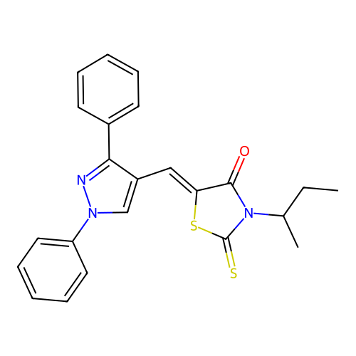 (5Z)-3-sec-butyl-5-[(1,3-diphenyl-1H-pyrazol-4-yl)methylene]-2-thioxo-1,3-thiazolidin-4-one structure
