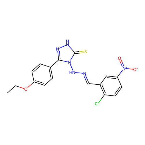 2-CHLORO-5-NITROBENZALDEHYDE [3-(4-ETHOXYPHENYL)-5-SULFANYL-4H-1,2,4-TRIAZOL-4-YL]HYDRAZONE structure