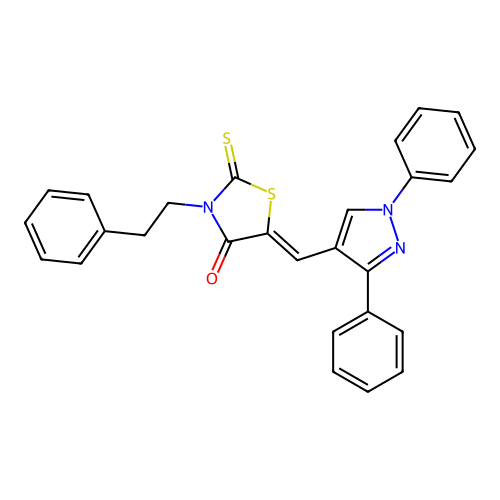 (5Z)-5-[(1,3-DIPHENYL-1H-PYRAZOL-4-YL)METHYLENE]-3-(2-PHENYLETHYL)-2-THIOXO-1,3-THIAZOLIDIN-4-ONE structure