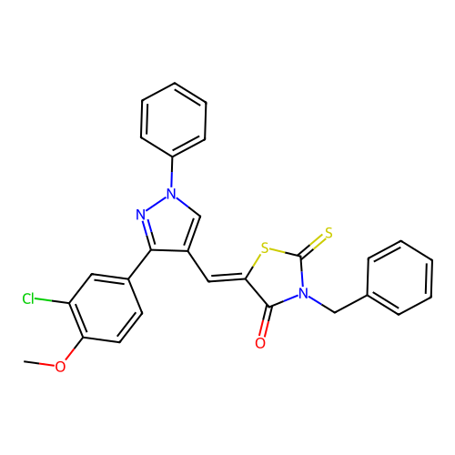 (5Z)-3-BENZYL-5-{[3-(3-CHLORO-4-METHOXYPHENYL)-1-PHENYL-1H-PYRAZOL-4-YL]METHYLENE}-2-THIOXO-1,3-THIAZOLIDIN-4-ONE structure