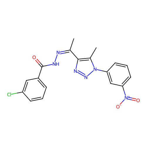 3-chloro-N'-{(Z)-1-[5-methyl-1-(3-nitrophenyl)-1H-1,2,3-triazol-4-yl]ethylidene}benzohydrazide structure