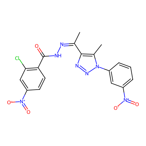 2-chloro-N'-{(Z)-1-[5-methyl-1-(3-nitrophenyl)-1H-1,2,3-triazol-4-yl]ethylidene}-4-nitrobenzohydrazide structure
