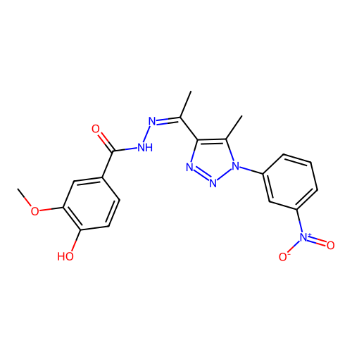 4-hydroxy-3-methoxy-N'-{(Z)-1-[5-methyl-1-(3-nitrophenyl)-1H-1,2,3-triazol-4-yl]ethylidene}benzohydrazide structure
