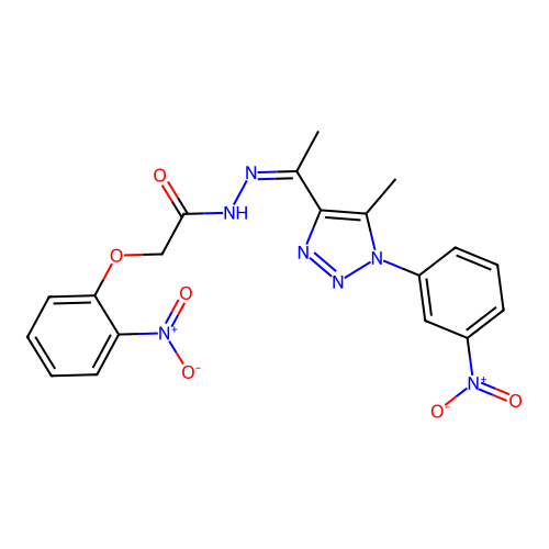 N'-{(Z)-1-[5-methyl-1-(3-nitrophenyl)-1H-1,2,3-triazol-4-yl]ethylidene}-2-(2-nitrophenoxy)acetohydrazide structure