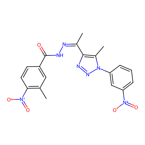 3-methyl-N'-{(Z)-1-[5-methyl-1-(3-nitrophenyl)-1H-1,2,3-triazol-4-yl]ethylidene}-4-nitrobenzohydrazide structure
