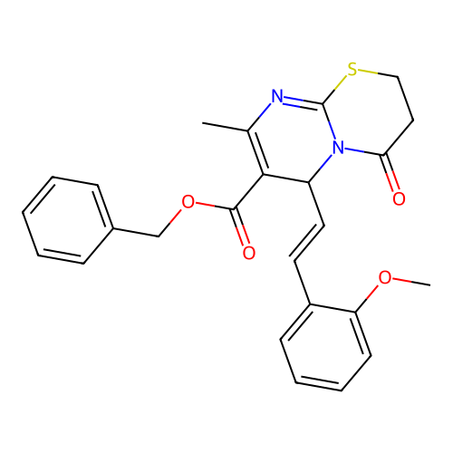 benzyl 6-[(E)-2-(2-methoxyphenyl)ethenyl]-8-methyl-4-oxo-3,4-dihydro-2H,6H-pyrimido[2,1-b][1,3]thiazine-7-carboxylate structure