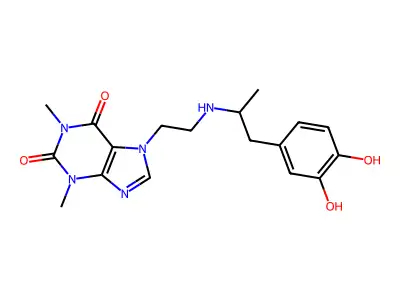 7-(2-((3-(3,4-Dihydroxyphenyl)-2-propyl)amino)ethyl)theophylline structure