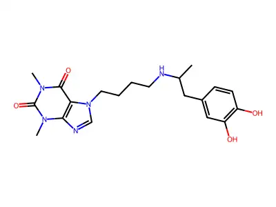 7-(4-((3-(3,4-Dihydroxyphenyl)-2-propyl)amino)butyl)theophylline structure