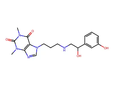 Theophylline, 7-(3-((2-hydroxy-2-(m-hydroxyphenyl)ethyl)amino)propyl)- structure