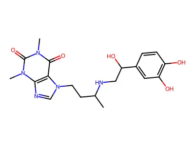 Theophylline, 7-(3-((2-(3,4-dihydroxyphenyl)-2-hydroxyethyl)amino)butyl)- structure