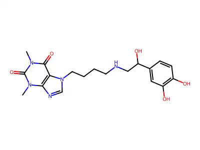 Theophylline, 7-(4-((2-(3,4-dihydroxyphenyl)-2-hydroxyethyl)amino)butyl)- structure