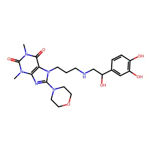 7-(3-((2-(3,4-Dihydroxyphenyl)-2-hydroxyethyl)amino)propyl)-8-morpholinotheophylline structure