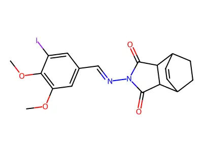 4-[(E)-(3-Iodo-4,5-dimethoxyphenyl)methylideneamino]-4-azatricyclo[5.2.2.02,6]undec-8-ene-3,5-dione structure