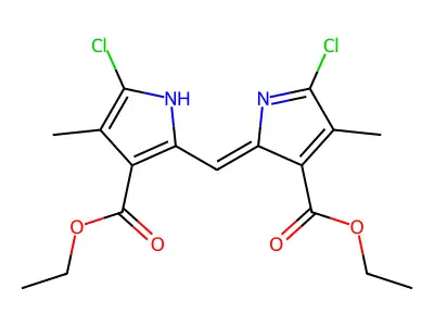 1H-Pyrrole-3-carboxylicacid,5-chloro-2-[[5-chloro-3-(ethoxycarbonyl)-4-methyl-2H-pyrrol-2-ylidene]methyl]-4-methyl-,ethyl ester structure