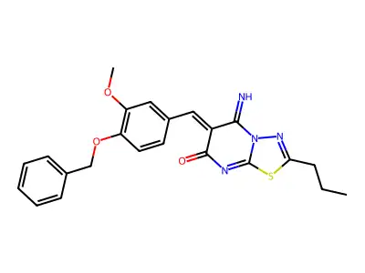 (6Z)-6-[4-(benzyloxy)-3-methoxybenzylidene]-5-imino-2-propyl-5,6-dihydro-7H-[1,3,4]thiadiazolo[3,2-a]pyrimidin-7-one structure