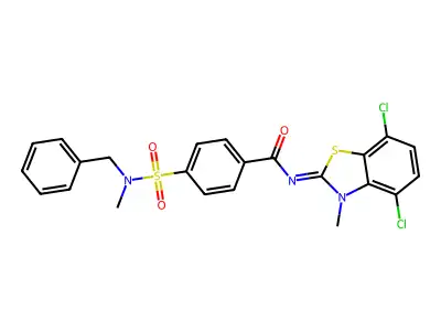 4-[benzyl(methyl)sulfamoyl]-N-(4,7-dichloro-3-methyl-1,3-benzothiazol-2-ylidene)benzamide structure