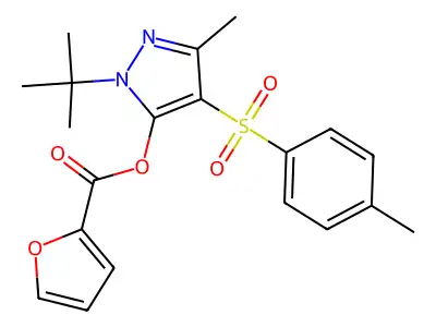 1-tert-butyl-3-methyl-4-[(4-methylphenyl)sulfonyl]-1H-pyrazol-5-yl 2-furoate structure