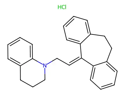 Quinoline, 1,2,3,4-tetrahydro-1-(2-(10,11-dihydro-5H-dibenzo(a,d)cyclohepten-5-ylene)ethyl)-,hydrochloride structure